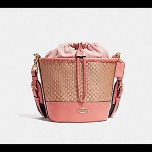 Coach straw bucket bag with small zip pouch